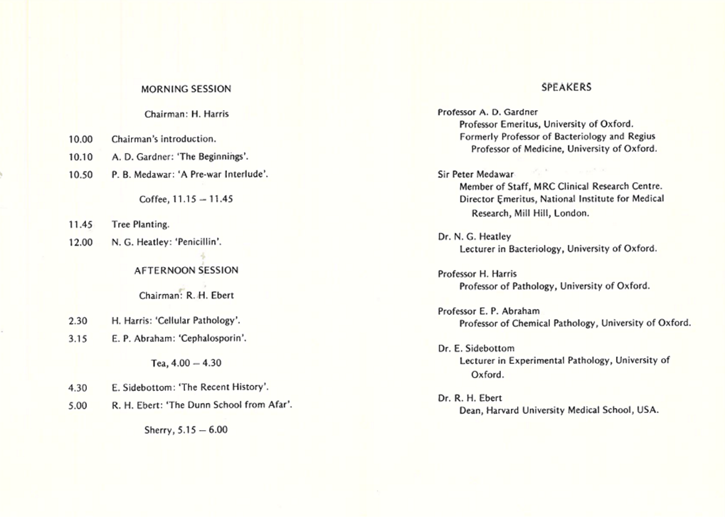Programme for the Dunn School's 50th anniversary symposium